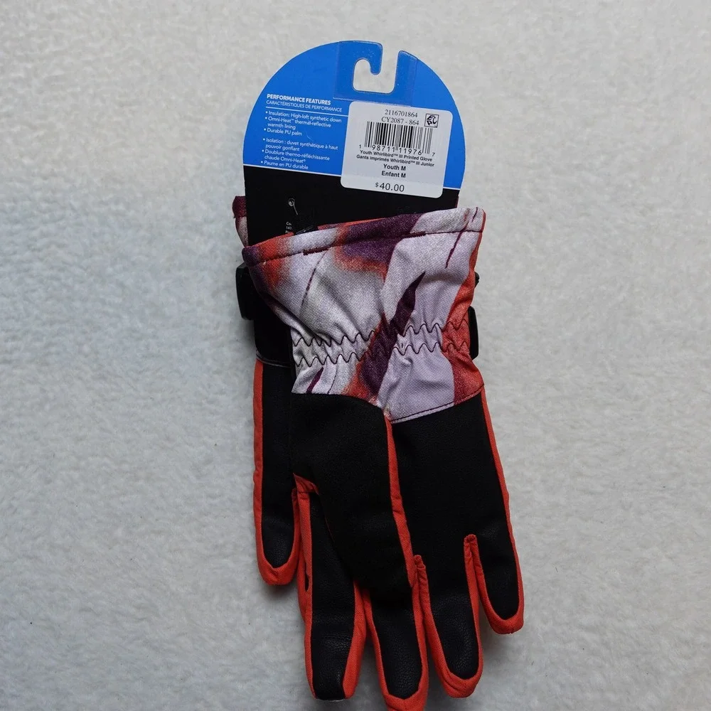 Columbia Whirlibird 3 Glove Youth M Plum Floral Waterproof Omni-Heat CY2087-864